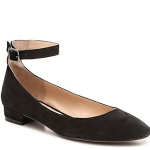 Vince Camuto Attena Suede Leather Black Ankle Strap Flats 7